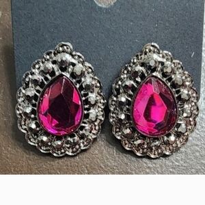 Pink and Silver Teardrop Earrings